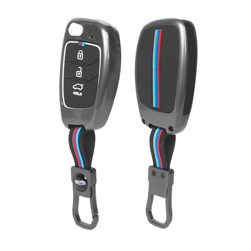 Auto Thrill Premium Metal Silicone Key Cover Compatible with Hyundai i20 | Creta | Venue | Tucson | Alcazar | Verna | Xcent | Aura | Elantra | 3 Button Flip Key only