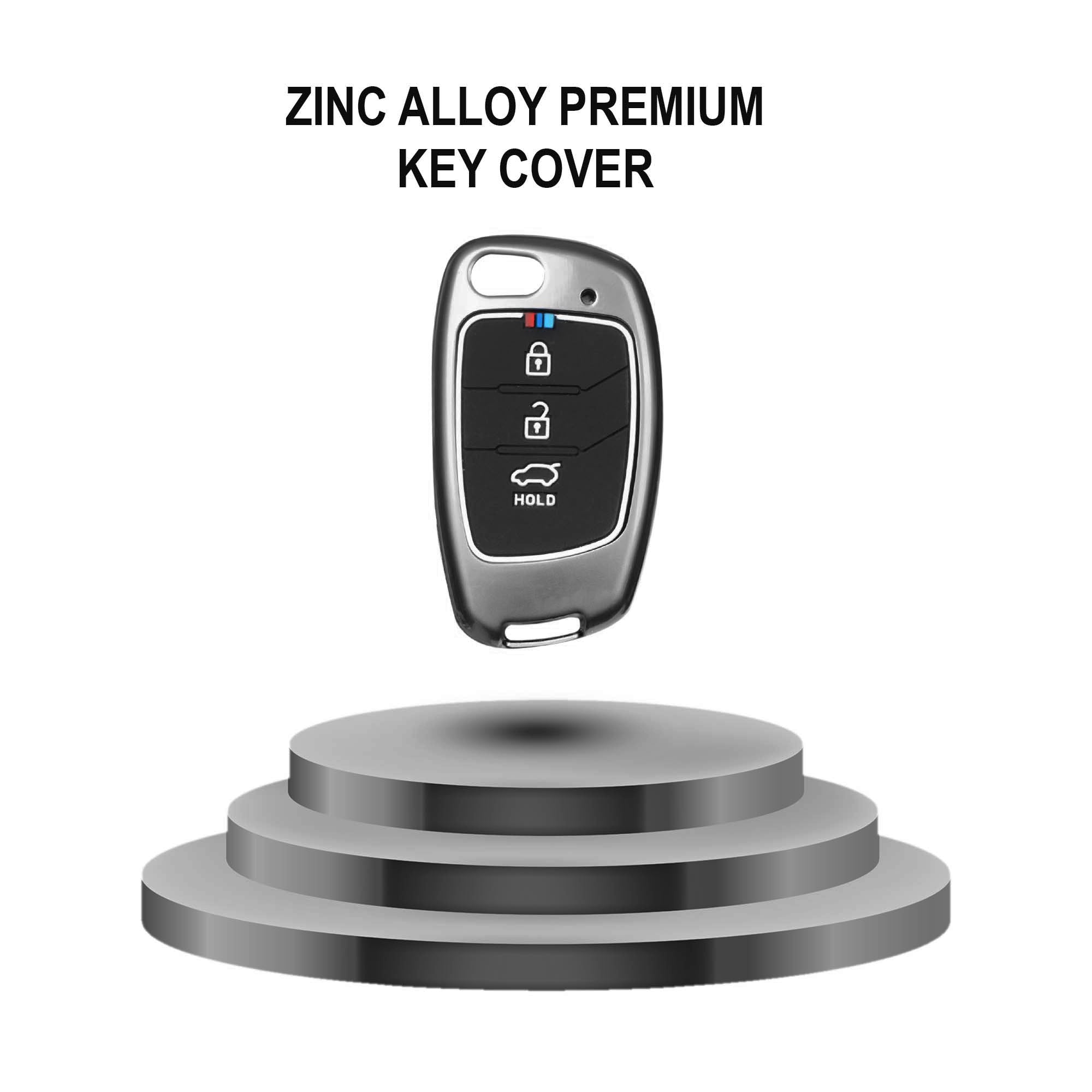 Auto Thrill Premium Metal Silicone Key Cover Compatible with Hyundai i20 | Creta | Venue | Tucson | Alcazar | Verna | Xcent | Aura | Elantra | 3 Button Flip Key only