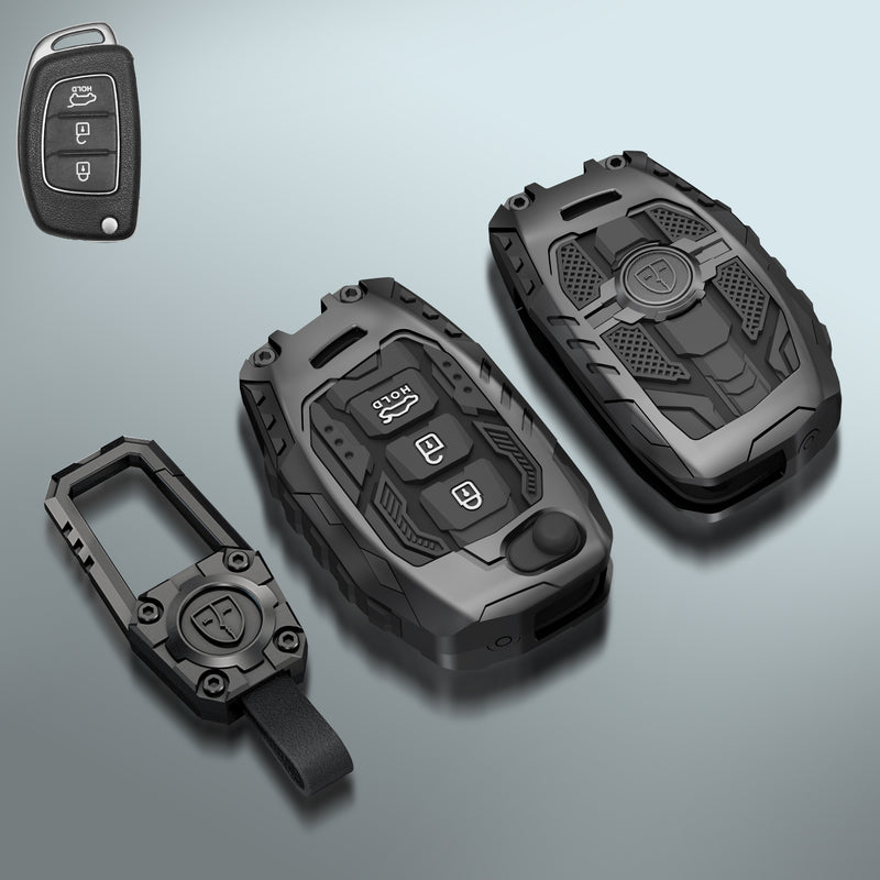 Auto Thrill Premium Metal Transform Black Key Cover Compatible with Hyundai i20 | Creta | Venue | Tucson | Alcazar | Verna | Xcent | Aura | Elantra | 3 Button Flip Key only