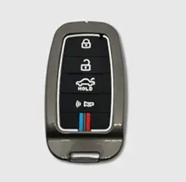 Car key fob with icons on a light gray background