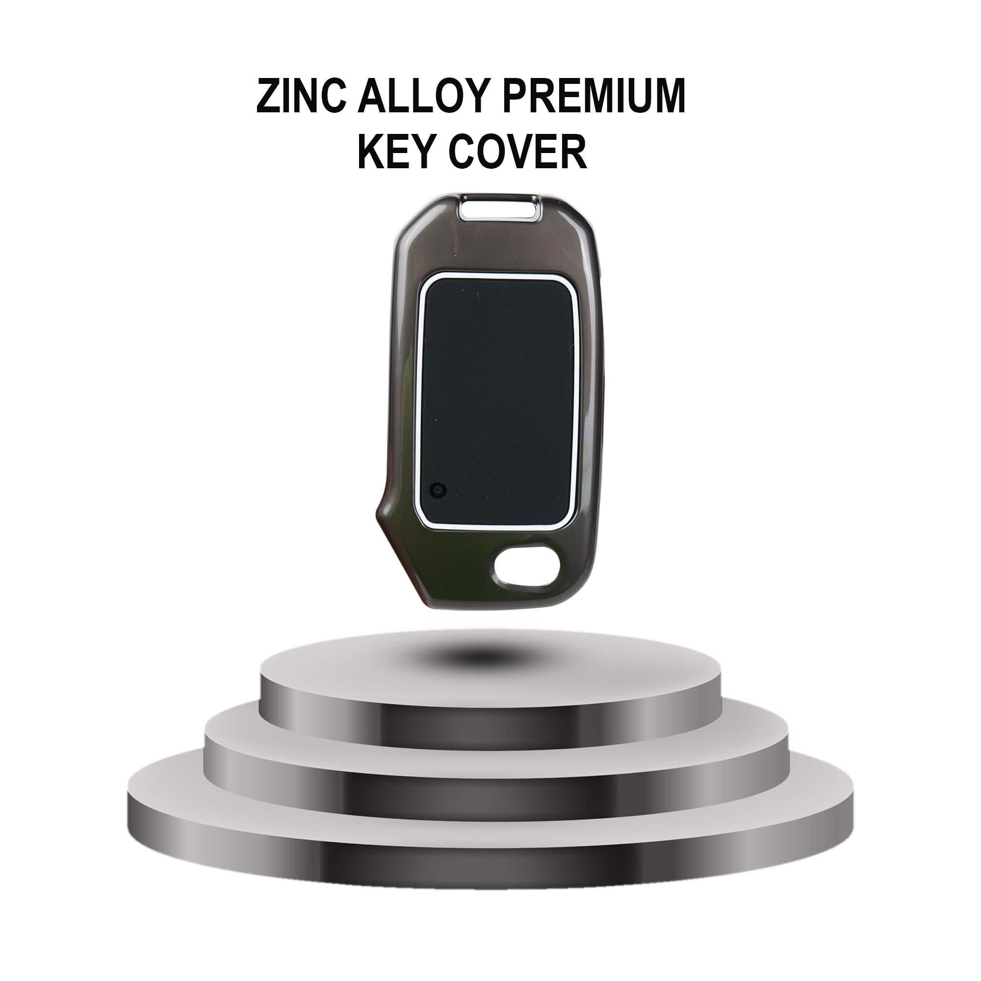 Zinc alloy premium key cover on a white background with text.