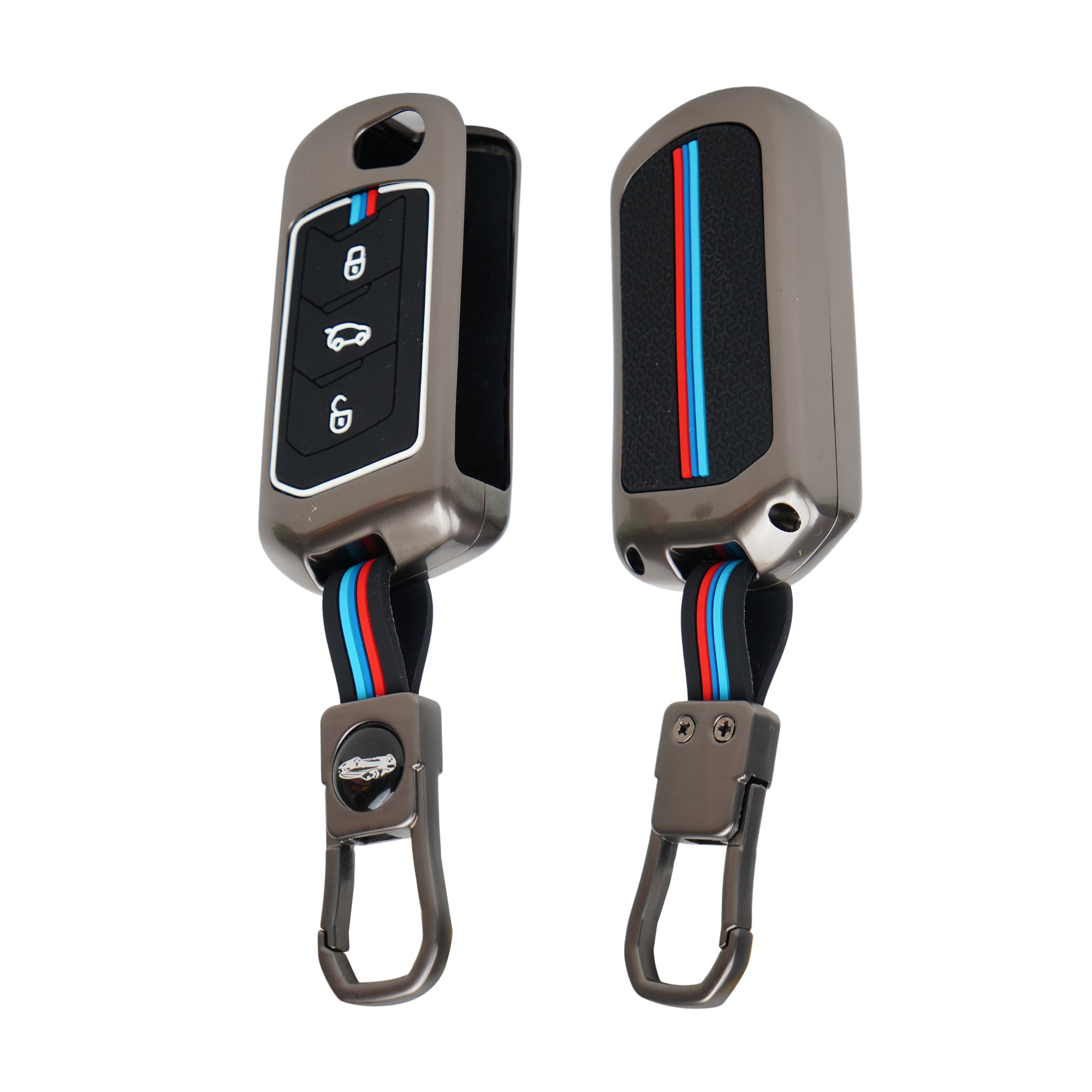 Two car key cover with remote controls on a white background