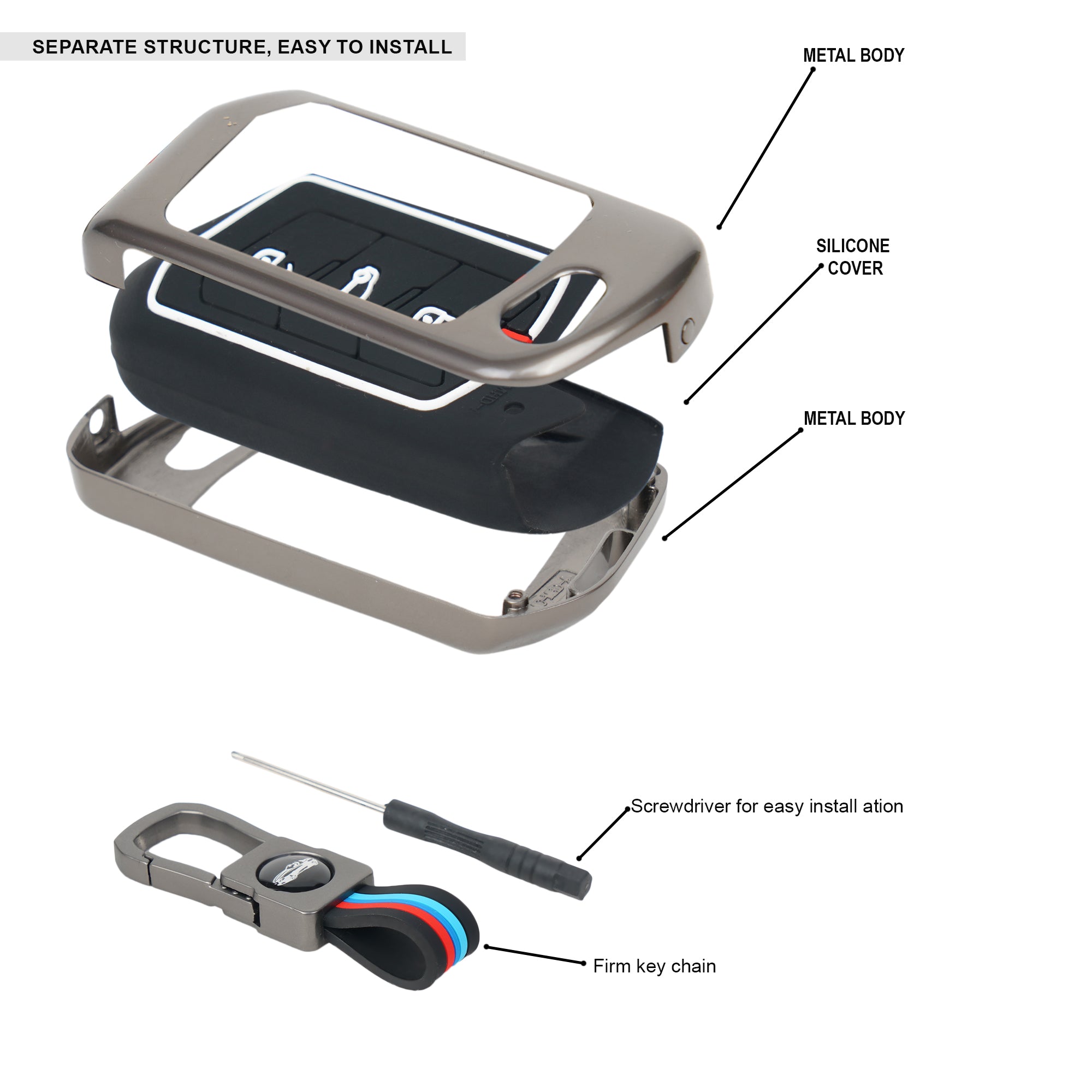Auto Thrill Premium Key Cover Compatible For Mahindra Scorpio N | 3Xo | Xuv 300 | Marazzo | Xuv 700 | Xuv 400 Ev | Bolero | Thar 3 Button Flip Key