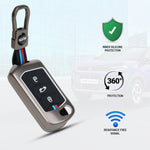 Key fob cover with carabiner on a light gray background
