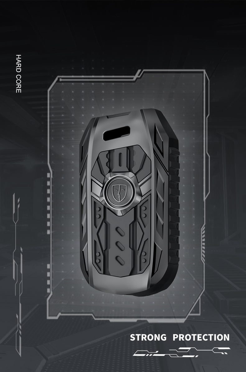 Black rugged phone case with 'Hard Core' and 'Strong Protection' text on a dark background