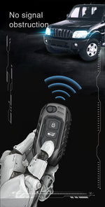 Car remote control with wireless signal icon and vehicle in dark setting