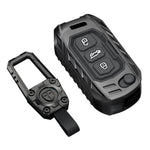 Black car key fob cover with keychain on a white background