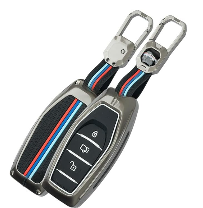 Car key fob cover with keychain on a white background