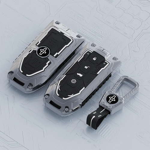 Premium Mahindra smart key cover with metallic armor finish and heavy duty keychain