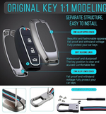 Key fob cover with installation process on a dark background