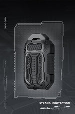 Rugged black case with 'Strong Protection' text on a dark background