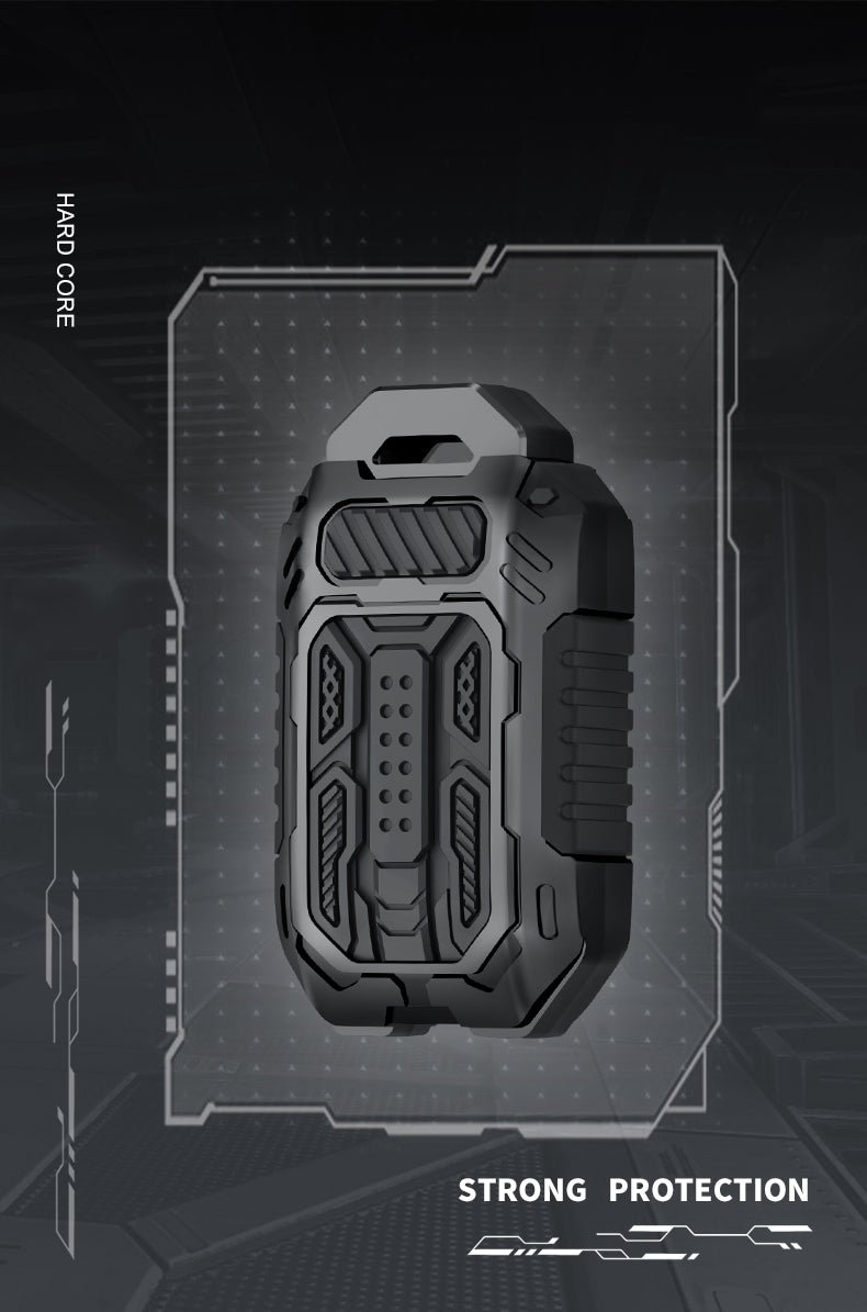 Rugged black case with 'Strong Protection' text on a dark background