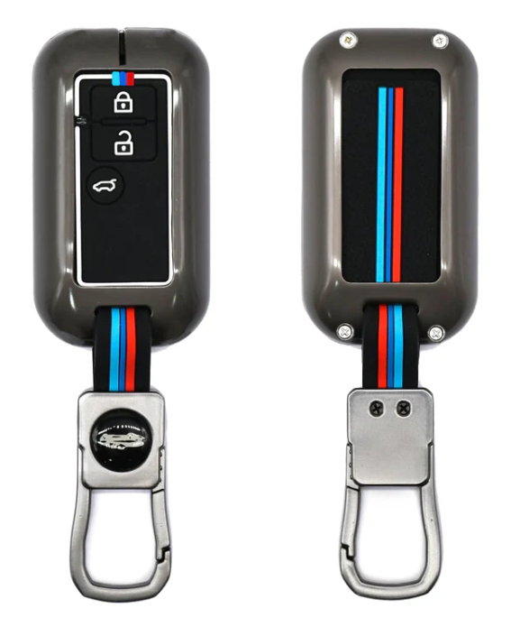 Car key fob cover with detachable strap featuring BMW logo on a white background