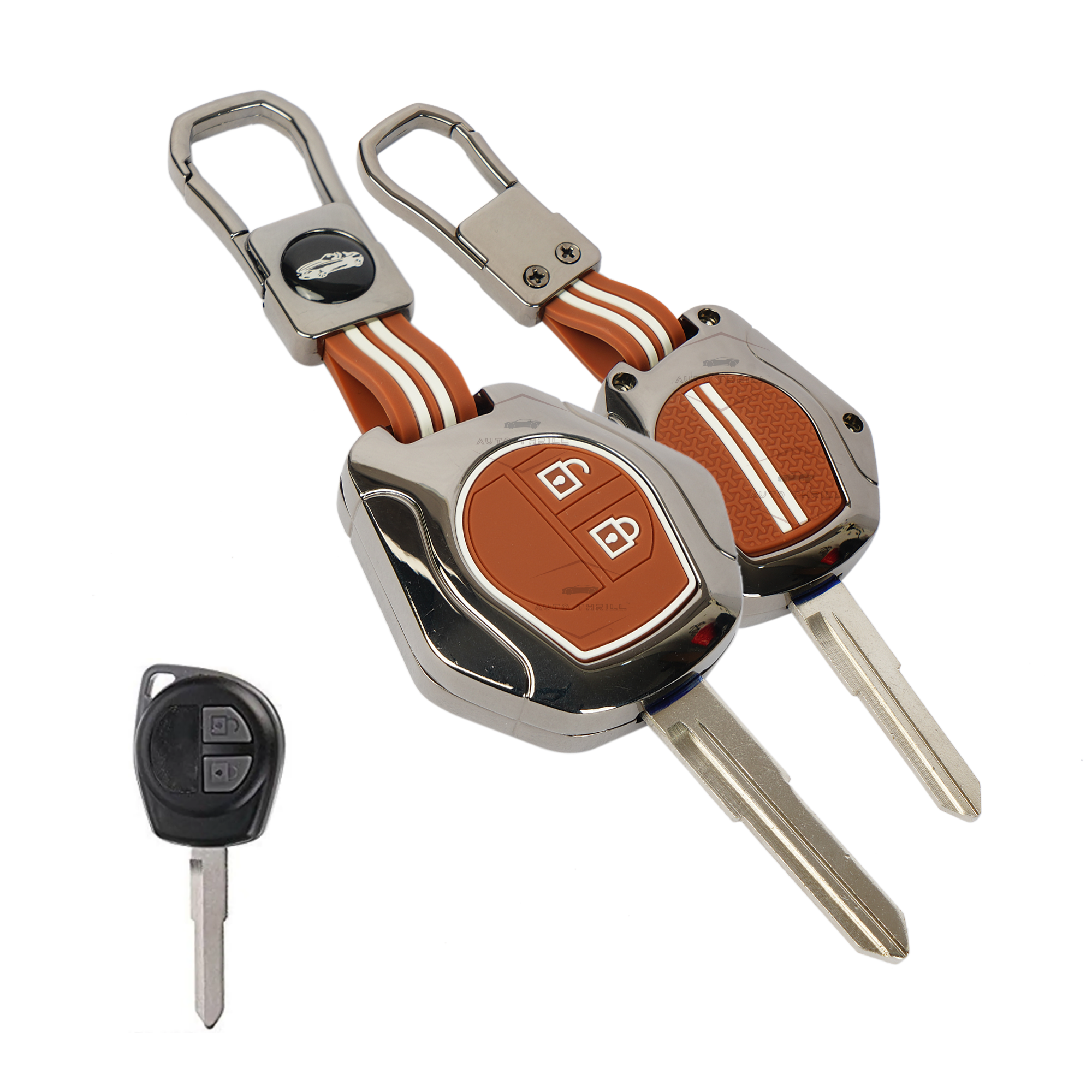 Auto Thrill Premium Chrome Brown Key Cover Compitable for Suzuki Swift | Ertiga | Wagonr | Celerio | Swift Dzire | Alto | Fronx | Brezza | S Presso | Ignis | 2 Button Remote Key