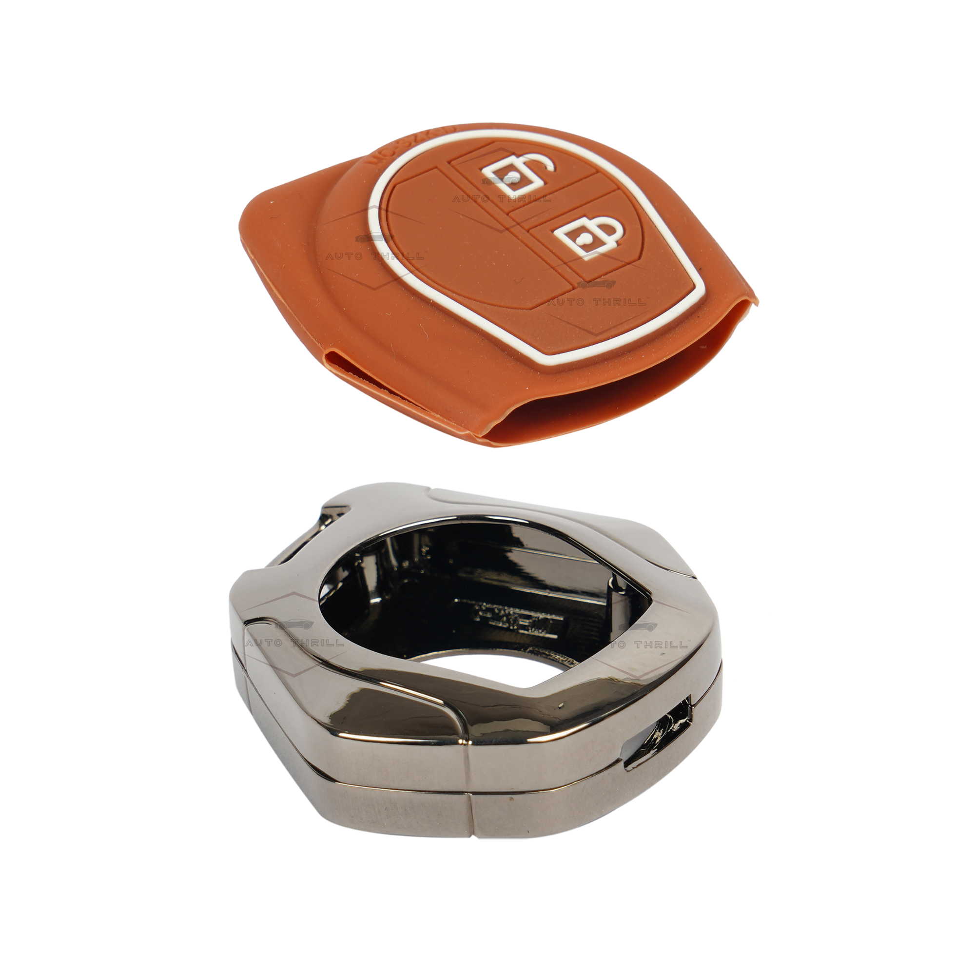 Auto Thrill Premium Chrome Brown Key Cover Compitable for Suzuki Swift | Ertiga | Wagonr | Celerio | Swift Dzire | Alto | Fronx | Brezza | S Presso | Ignis | 2 Button Remote Key
