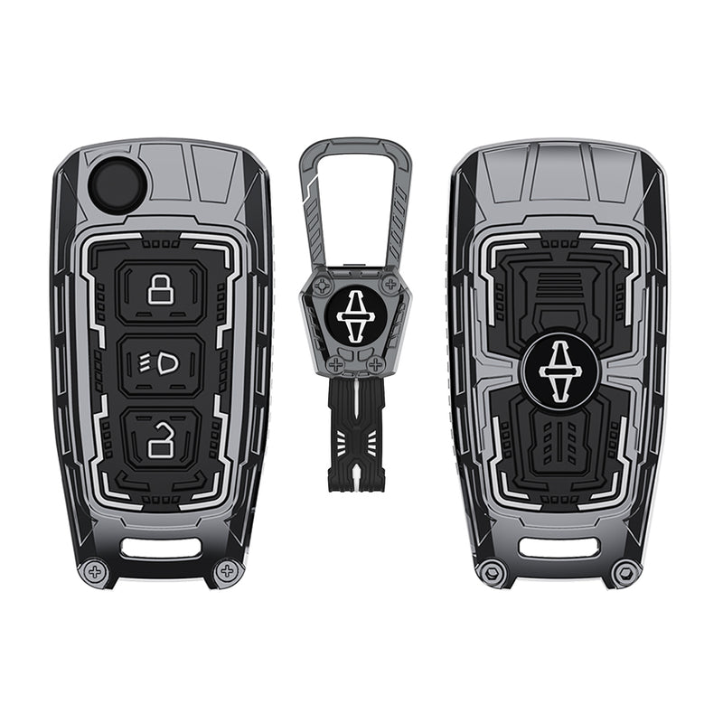 Key fob and carabiner set with a brand logo on a white background