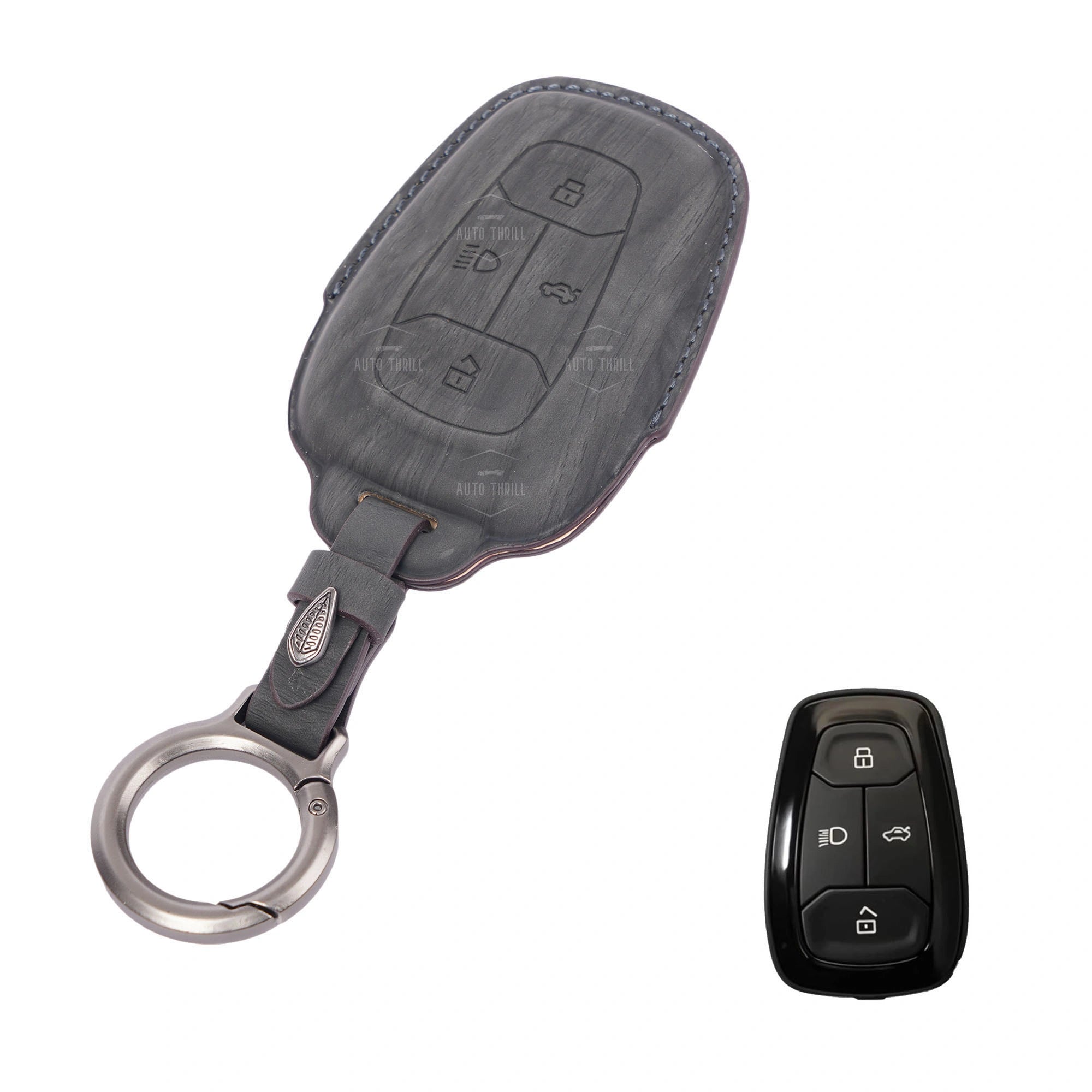 Leather key cover compatible with Tata Harrier Safari Nexon Altroz Punch 4 button smart key