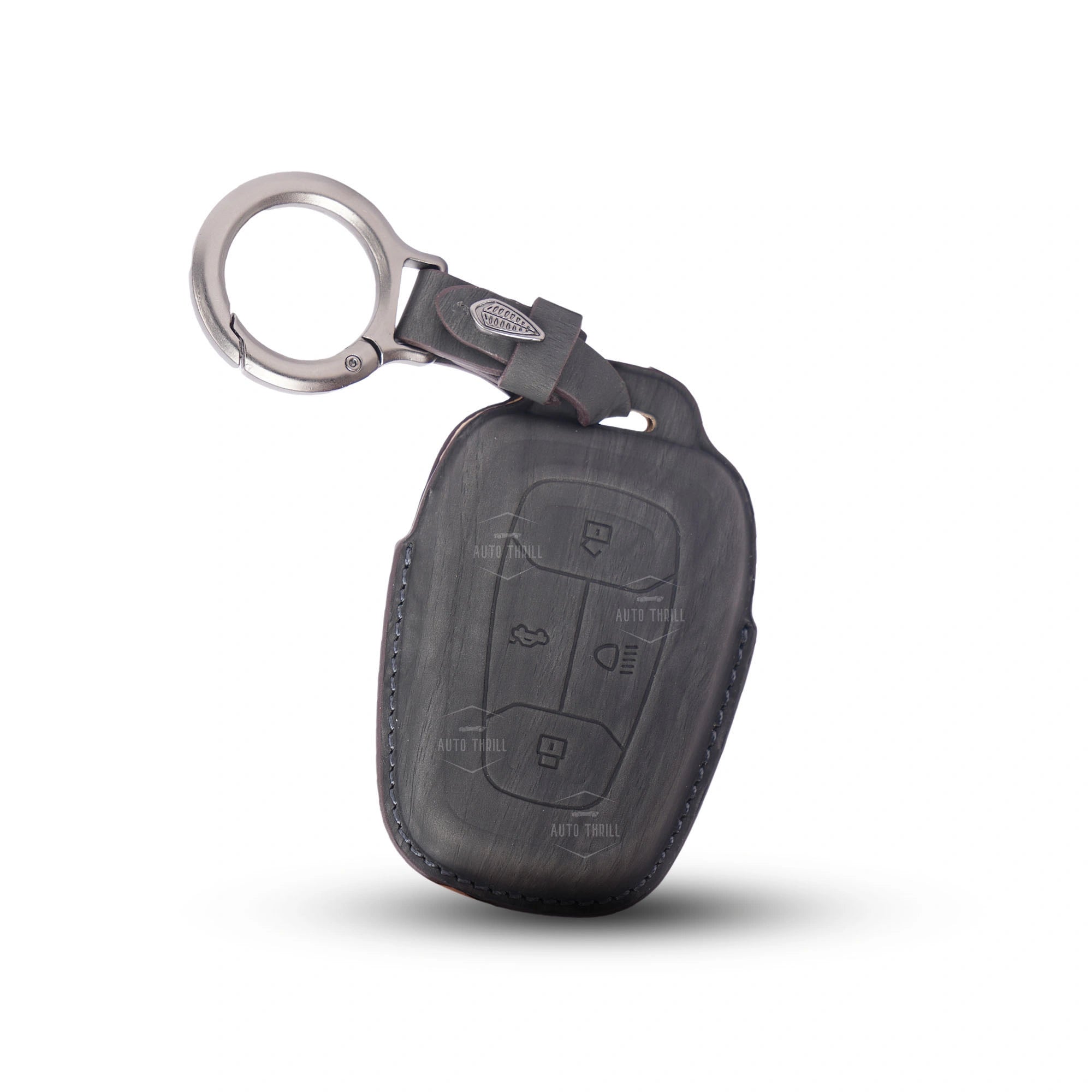 Tata leather smart key cover with premium keychain front view