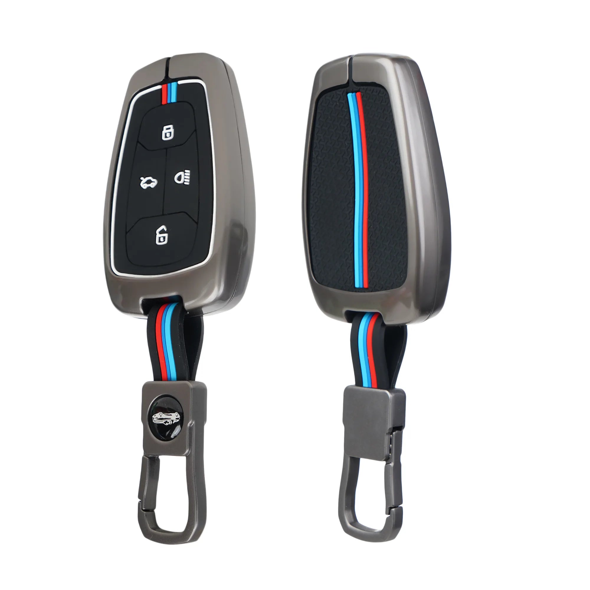 Tata 4 button smart key cover with keychain front and back view