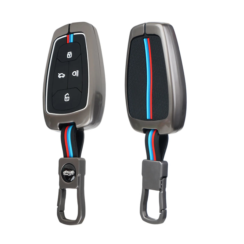 Tata 4 button smart key cover with keychain front and back view