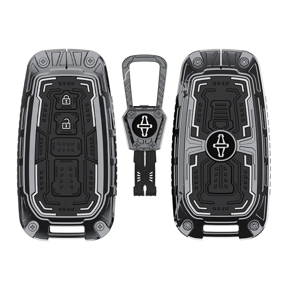 Premium armored smart key cover with zinc alloy body and glowing silicone protection design